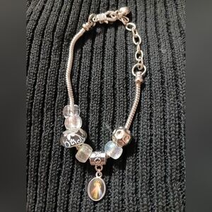 Chic Silver Religious Beaded Bracelet with Charm